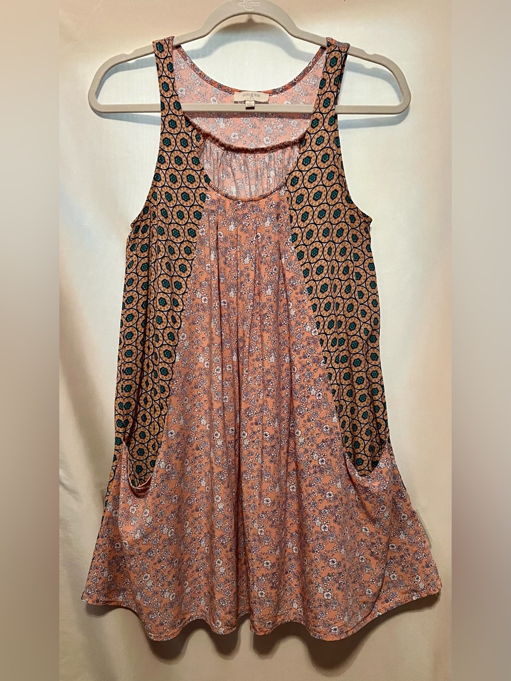 Umgee Peach Floral & Geometric Sleeveless Tunic Size S